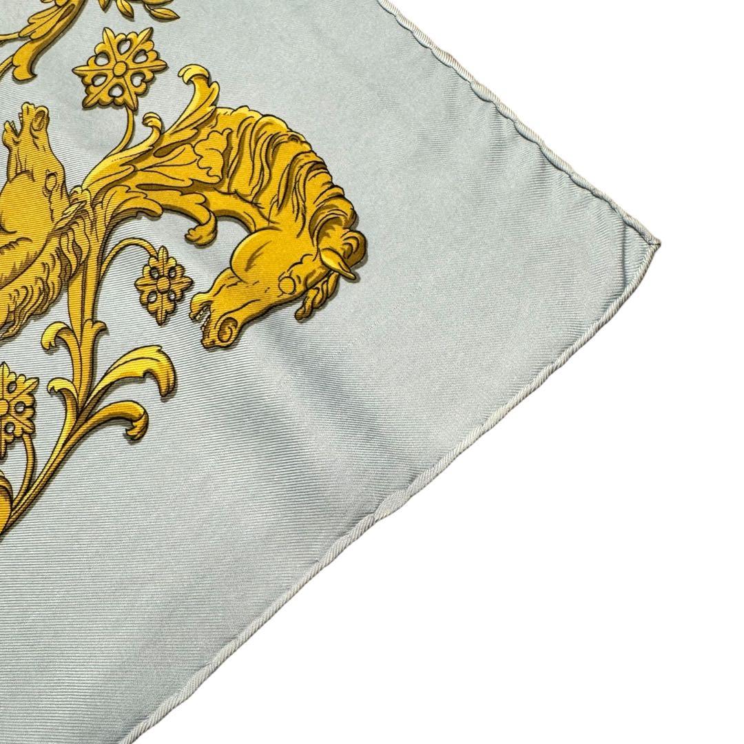 【美品】HERMES カレ90　ロンシャンへの散歩　水色