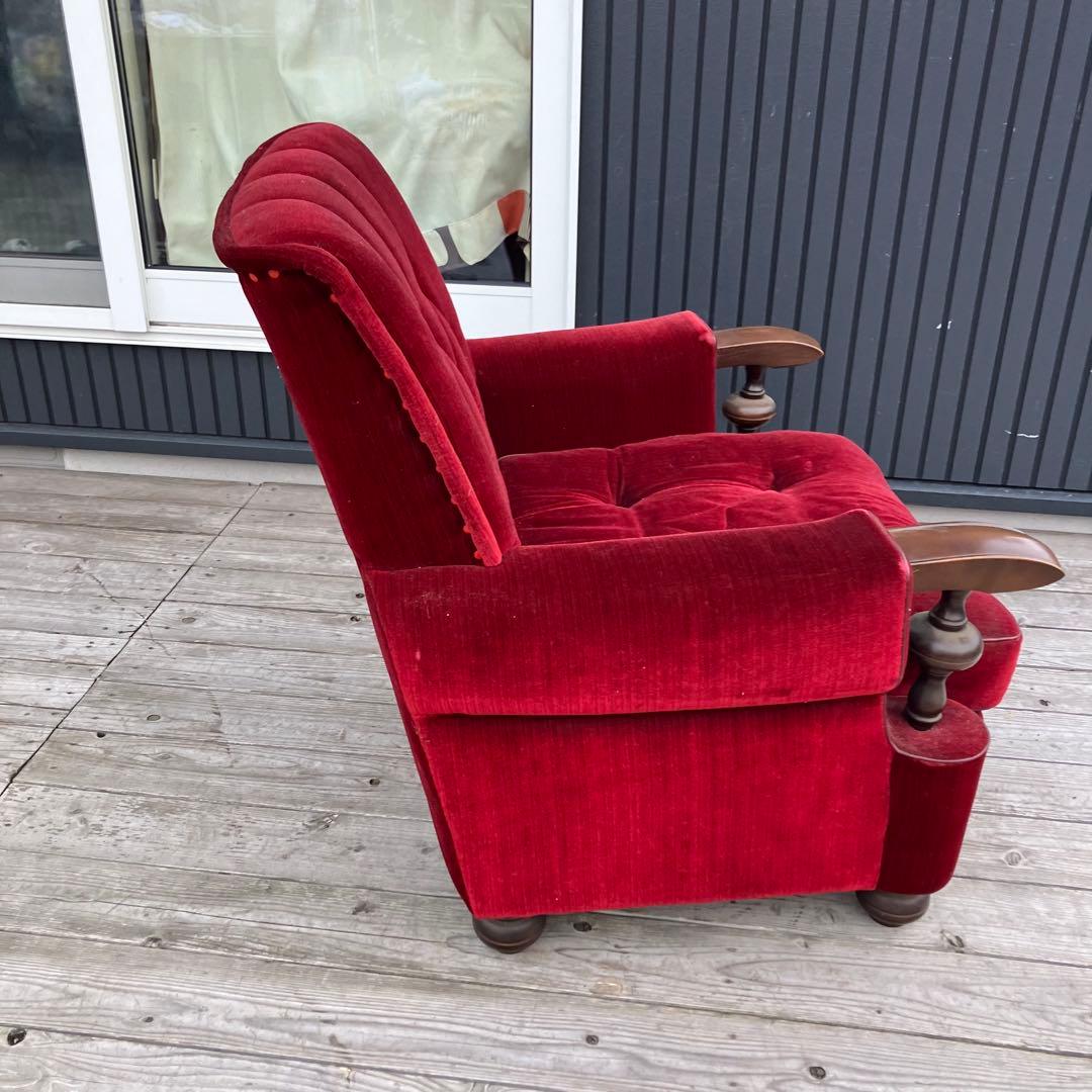 ① 昭和レトロ 古家具 一人掛けベロアソファー アームチェア