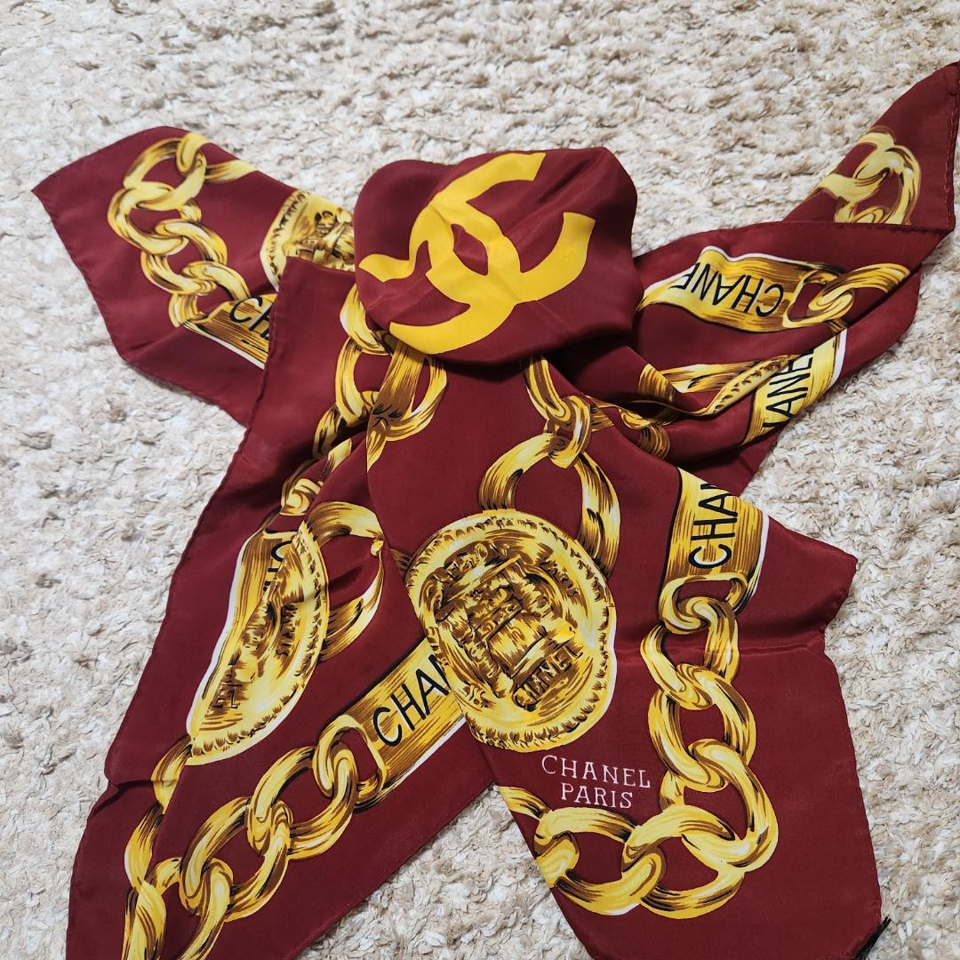 CHANEL ボルドー シルクスカーフ ヴィンテージ