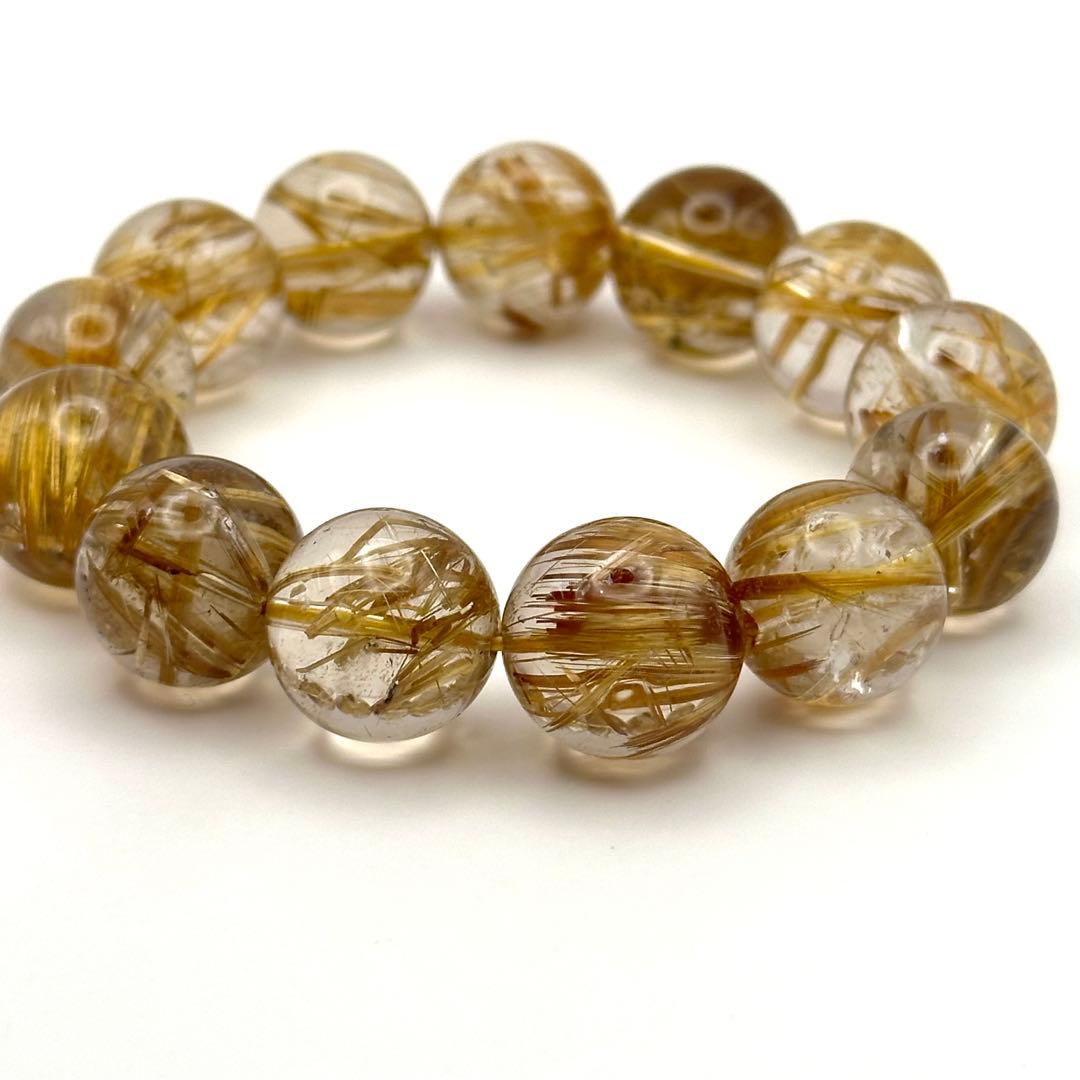 大玉ゴールドルチルクォーツ ブレスレット 約14mm