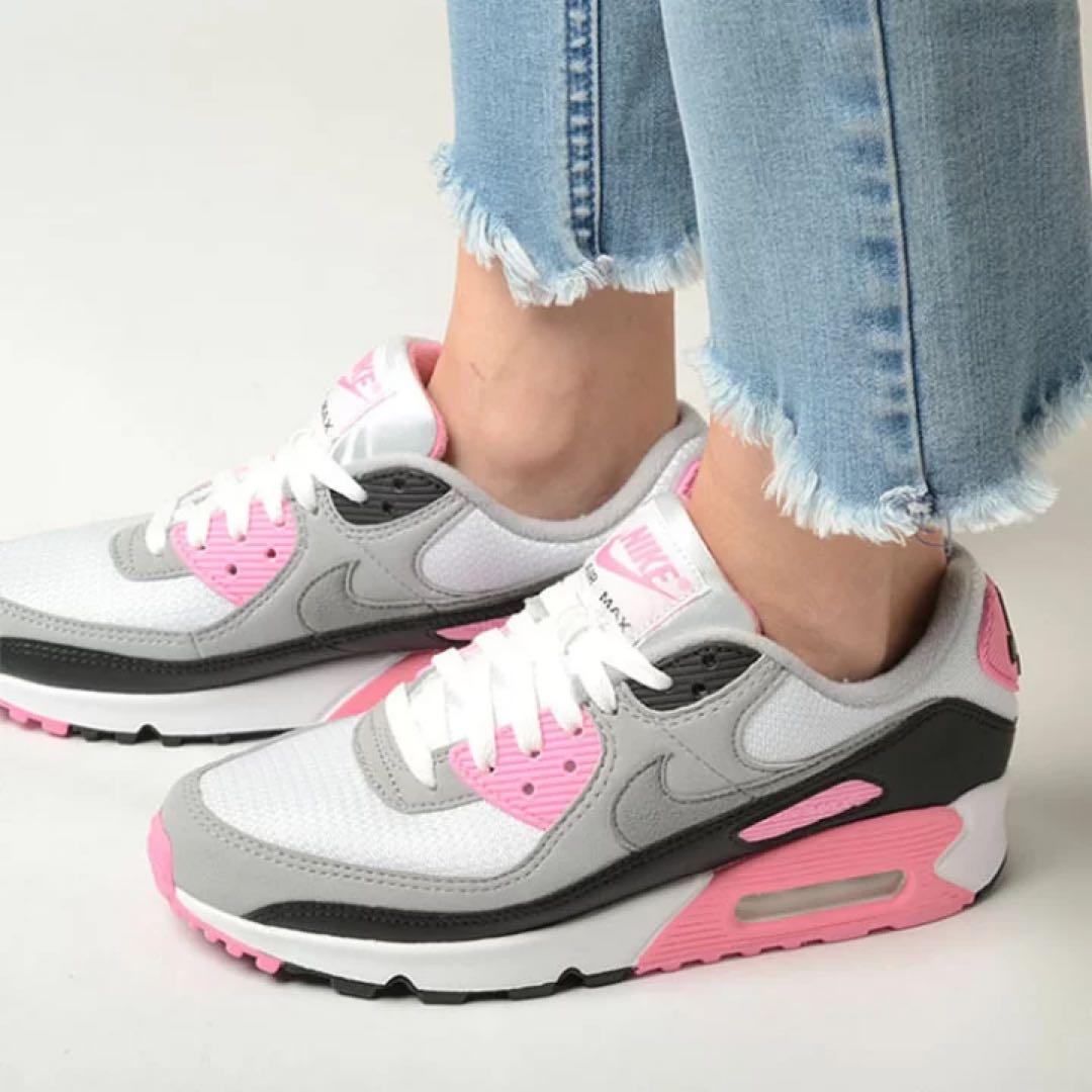 Nike Air Max 90 ホワイト/グレー/ピンク/24cm - メルカリ