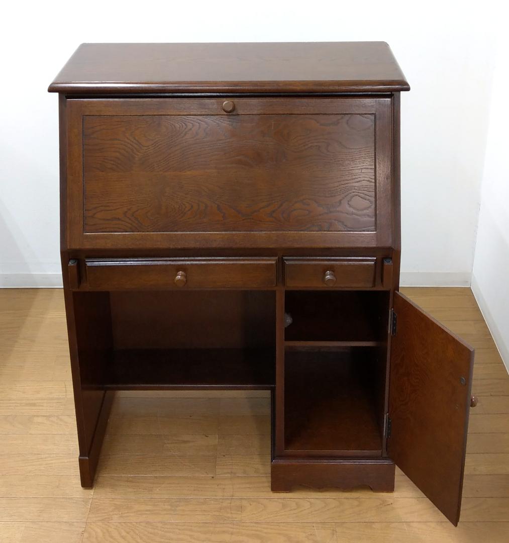 程度良 越後民芸 欅 渦杢 杢目 ライティングデスク ビューロー パソコンデスク