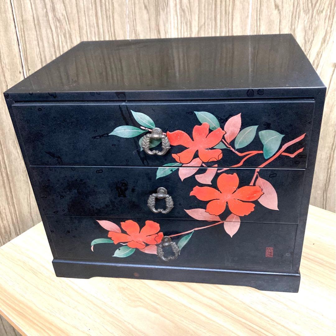 漆器小引き出し 会津塗 三段引き出し 小物入れ 木製漆器 アンティーク
