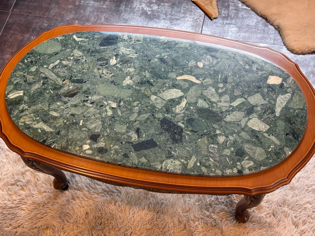 大理石　センターテーブル　ローテーブル　グリーン　クラシック　猫脚　アンティーク
