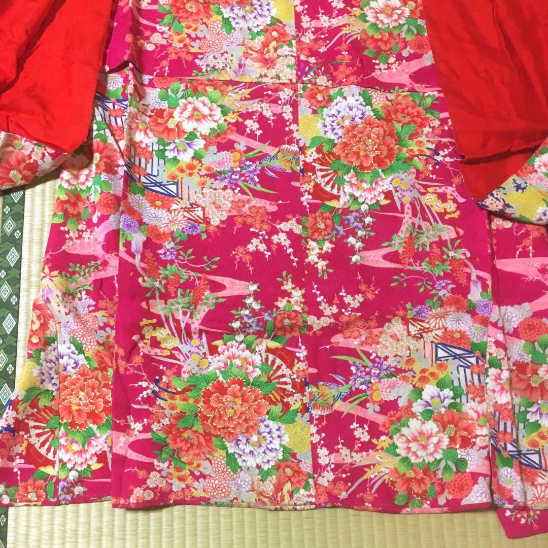 七五三　女の子　アンティーク着物　鳥花柄　　　　当時物　　　　　昭和20年代後期