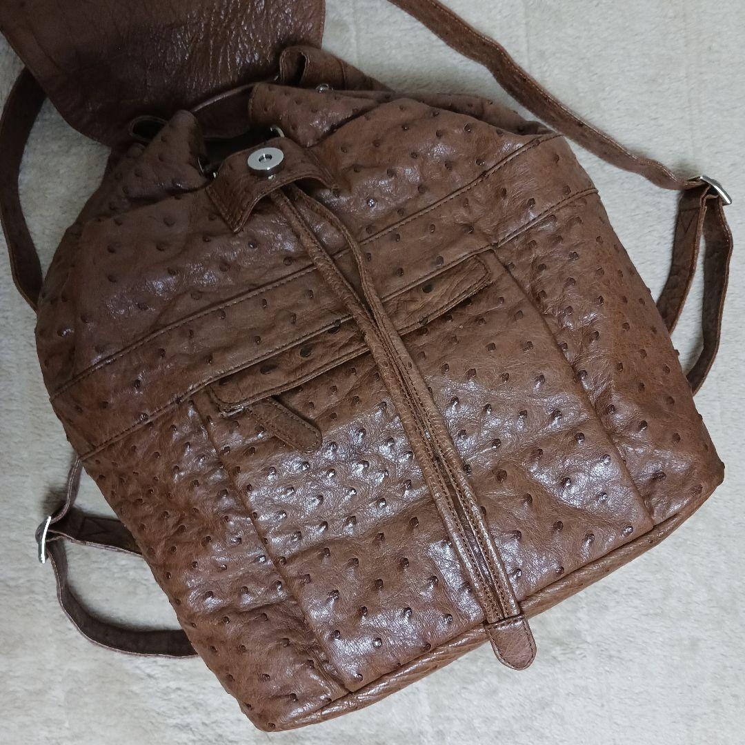 美品】ARUKAN TAKAYA 高級本革OSTRICH リュック ブラウン