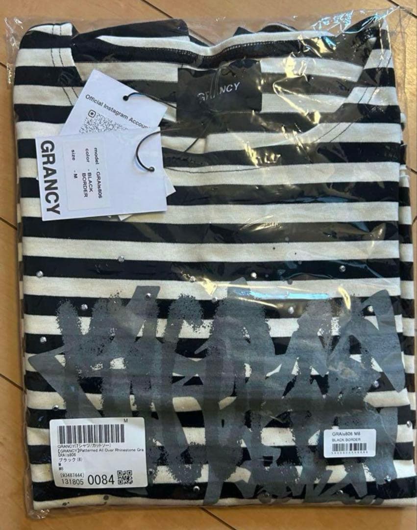 即日発送❗️GRANCY 総柄ラインストーングラフィックロンT ブラック ボーダー