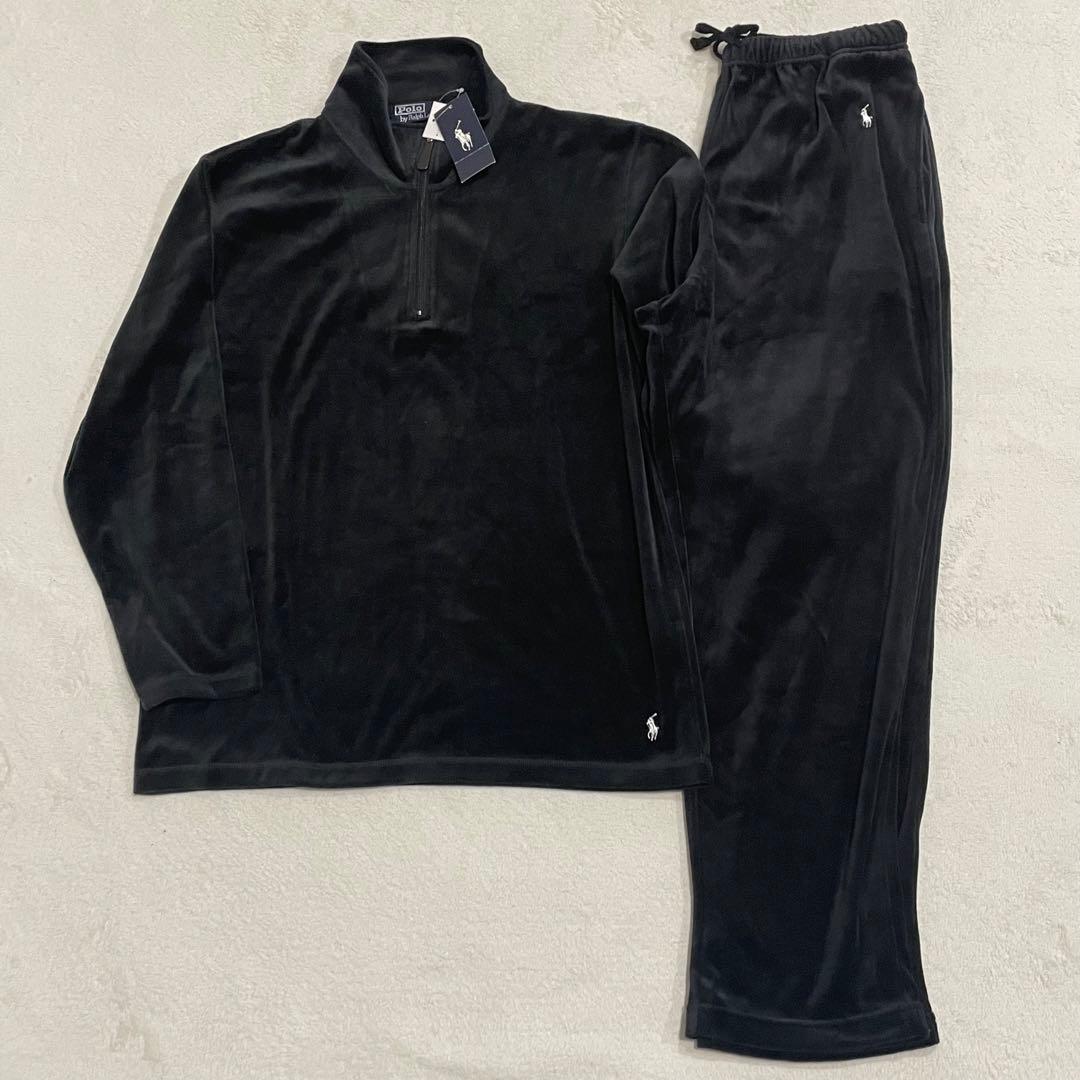ポロラルフローレン ベロアセットアップ 上下 黒 ポニーロゴ ハーフ