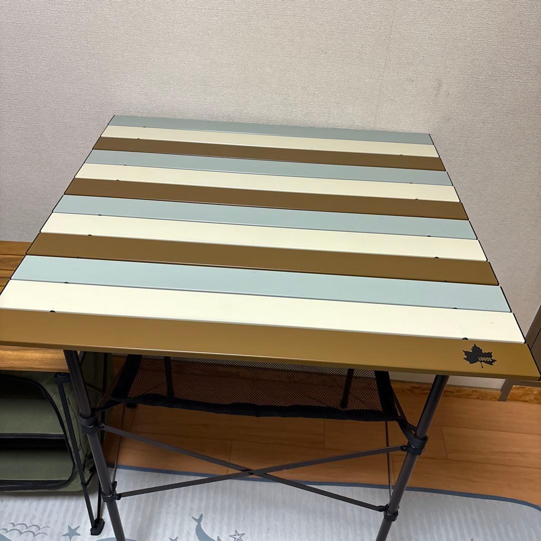 ロゴスヴィンテージカラーハイテーブル& 折りたたみ式下部収納