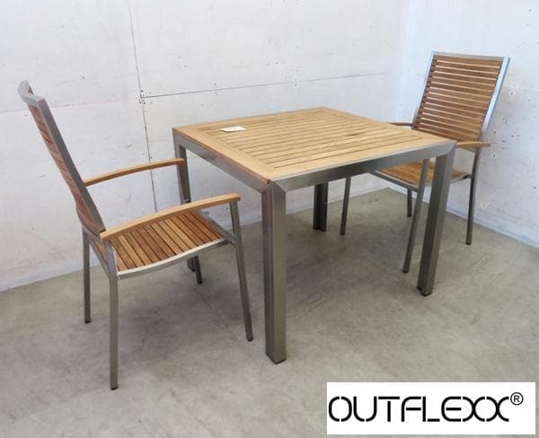 未使用品■ドイツ■outflexx■チーク×ステンレス■ガーデンダイニング3点