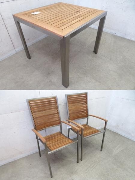未使用品■ドイツ■outflexx■チーク×ステンレス■ガーデンダイニング3点