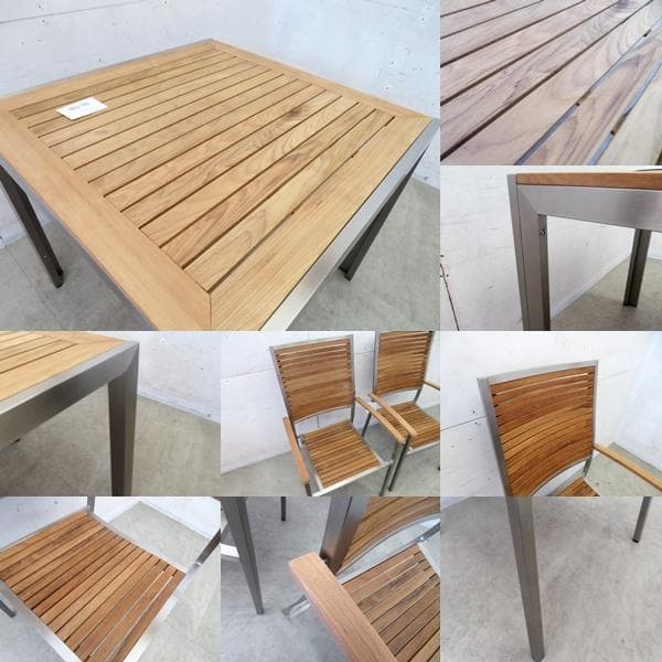 未使用品■ドイツ■outflexx■チーク×ステンレス■ガーデンダイニング3点