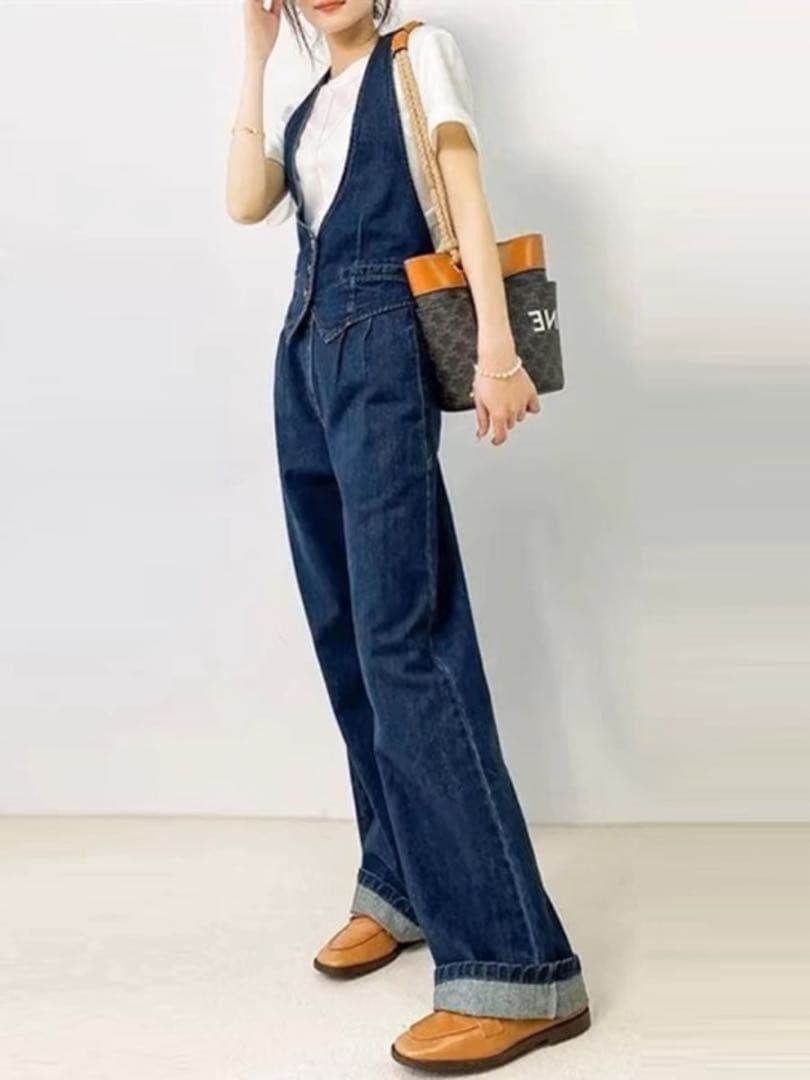 ホルターネックベスト付き❗️デニムジャンプスーツ✨カジュアル