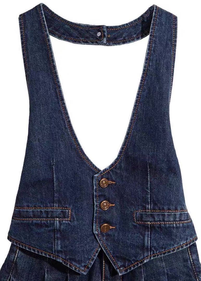 ホルターネックベスト付き❗️デニムジャンプスーツ✨カジュアル