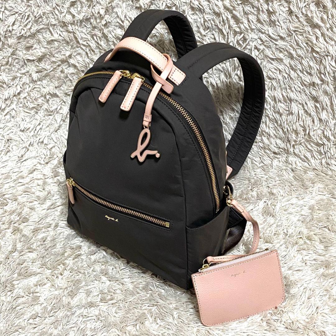未使用級♡アニエスベー リュック ピンク＆ブラウン ミニポーチ付 ロゴチャーム