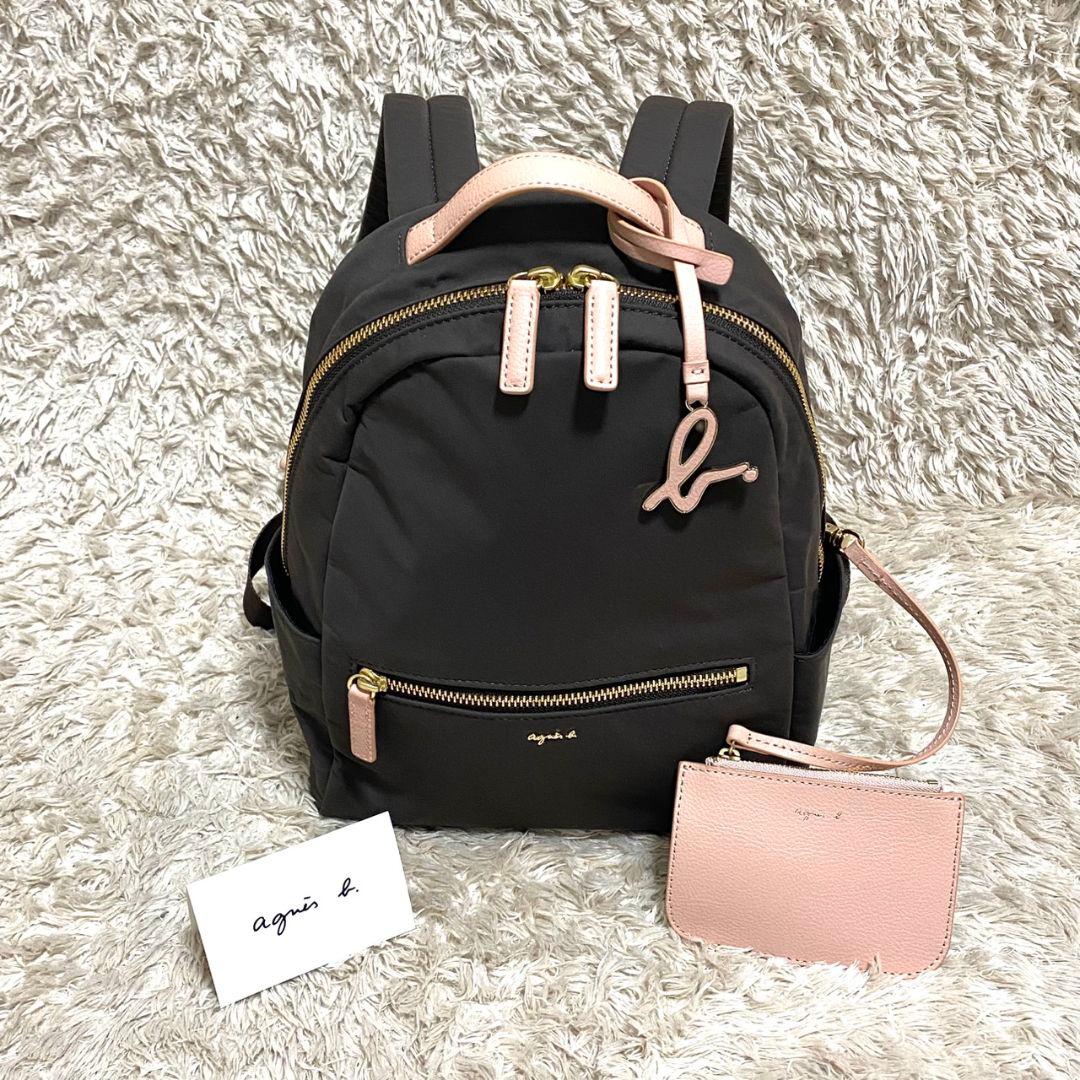 未使用級♡アニエスベー リュック ピンク＆ブラウン ミニポーチ付 ロゴチャーム