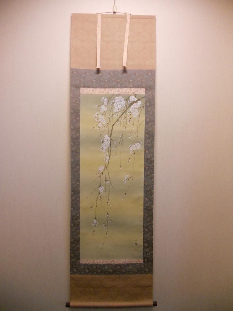 掛け軸 一鳳 『 桜 』 絹本 希少 軸装 茶道具 掛軸 美品 です。