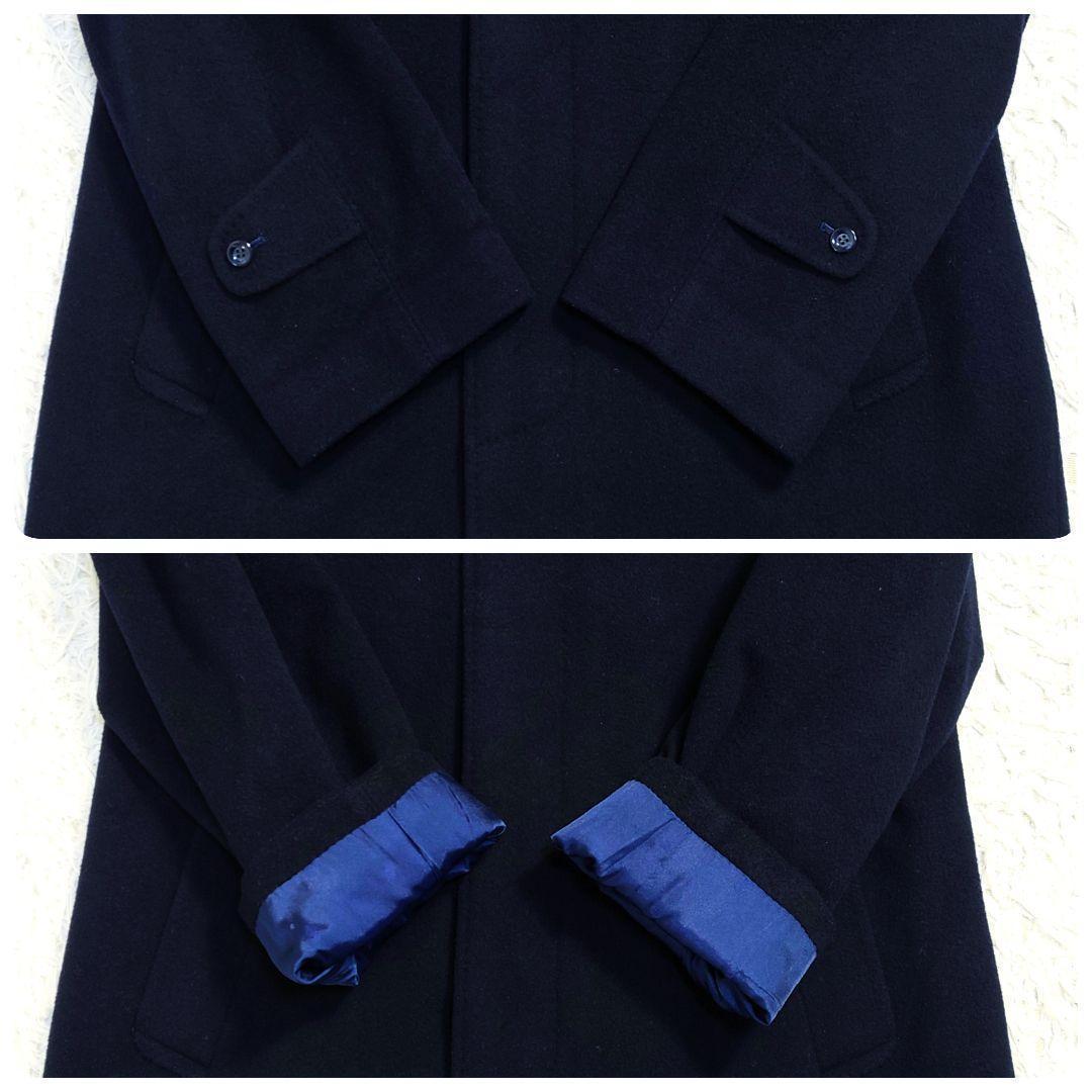 高級カシミヤ100%　ステンカラーコート　バルマカーン　ネイビー　濃紺　国産品