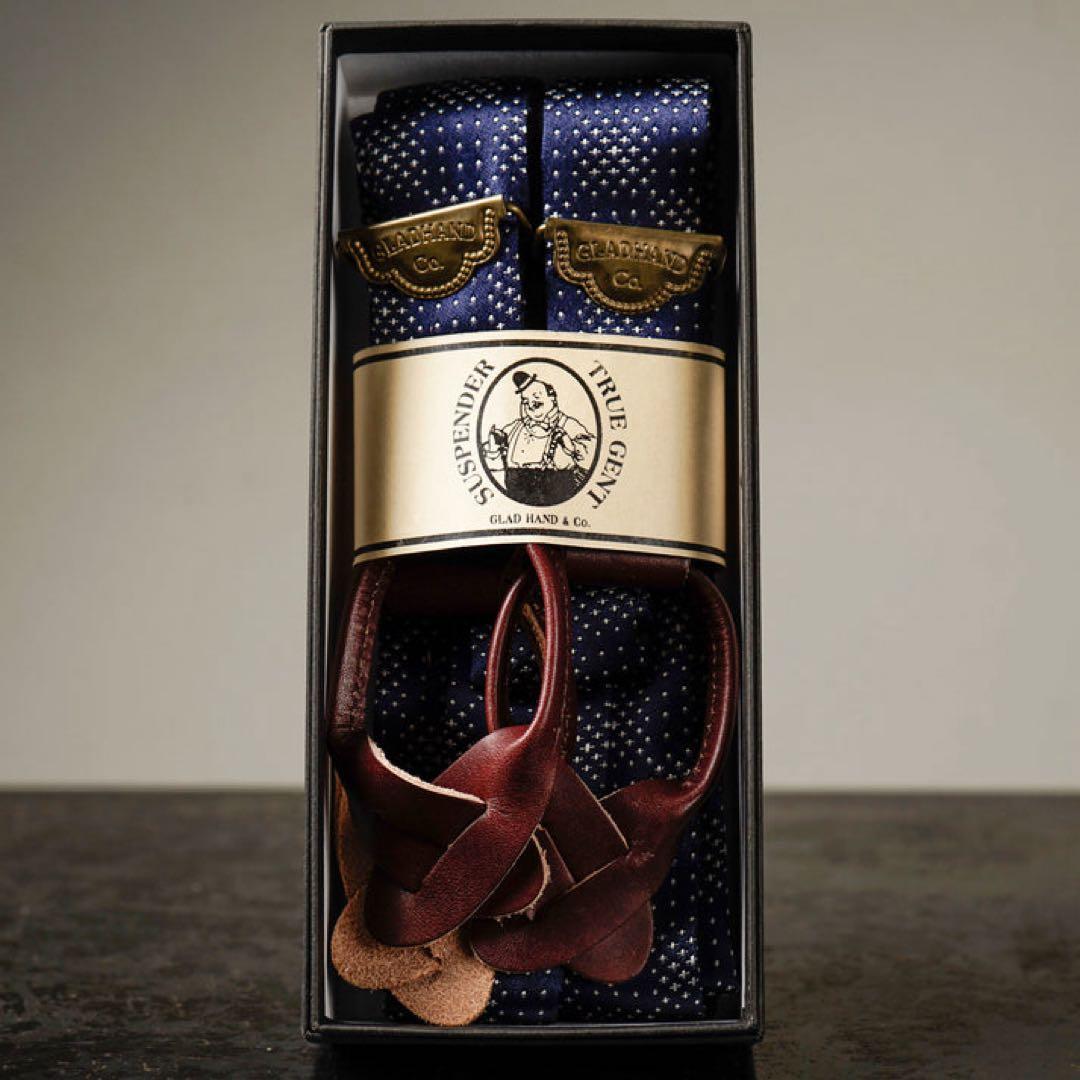 GLAD HAND & CO.ジャガードサスペンダーネイビー
