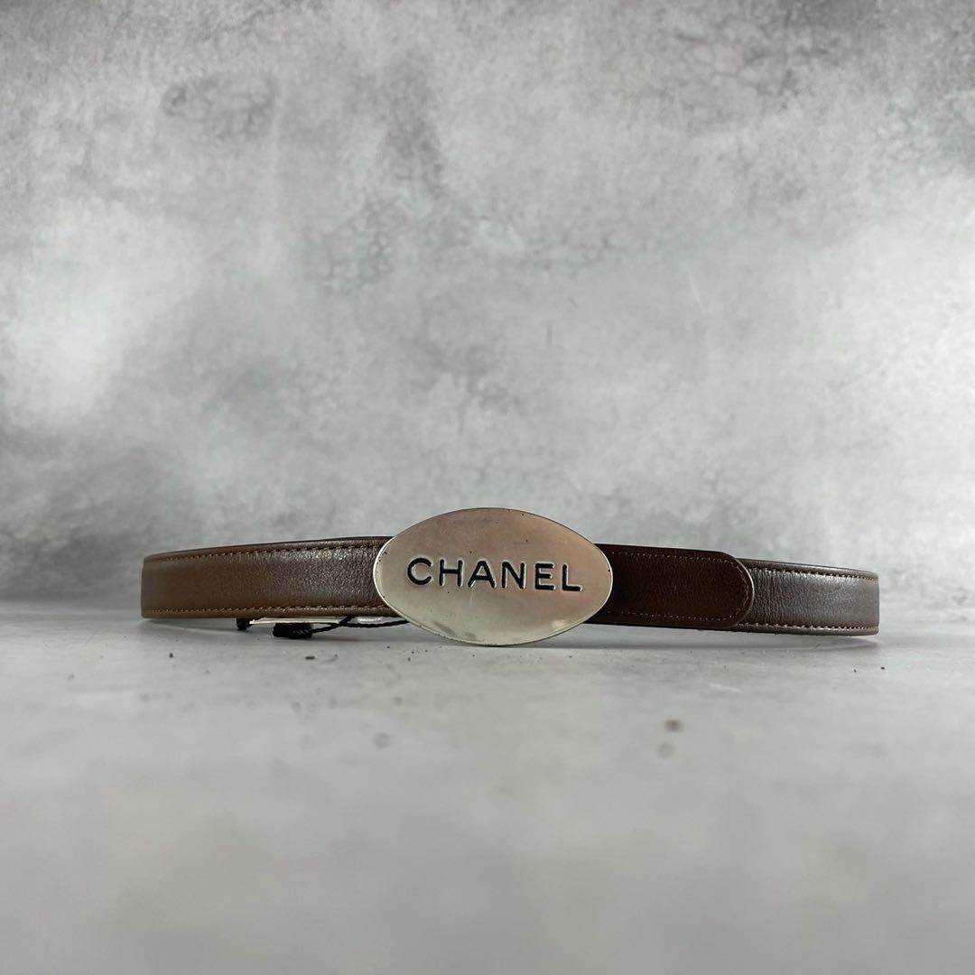 入手困難 96P⭐️CHANEL ブランドロゴ 型押し レザーベルト シルバー