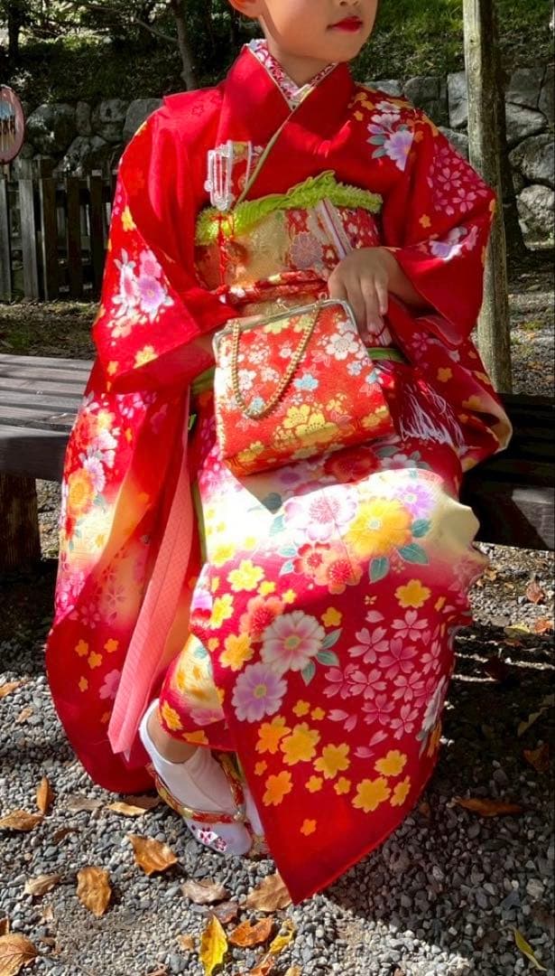 七五三　フルセット　7歳　着物　帯　小物セット　草履　バック 長襦袢付き