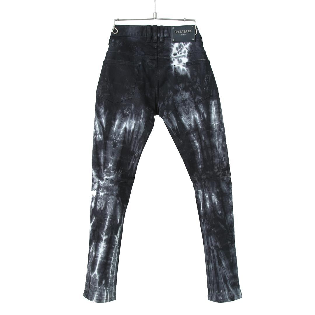 BALMAN PARIS タイダイ染め ストレッチ バイカー デニム スキニー