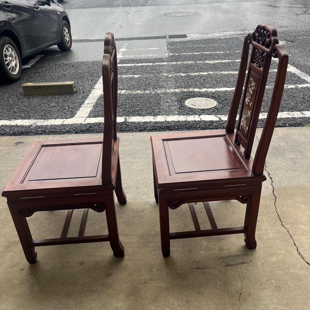 【稀少良品】2脚セット 中国家具 ダイニング チェア 唐木家具 李朝家具 花梨