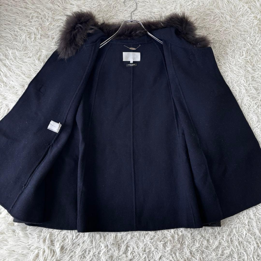 自由区✨2way アンゴラウール ポンチョ リアルファー フード ケープコートM