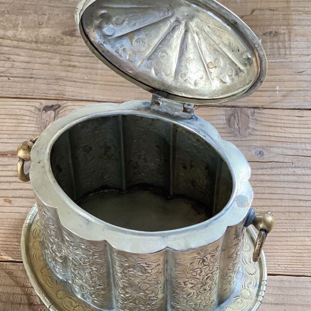 モロッコ製 ハンドメイド アンティーク フタ付き 小物入れ シュガーポット