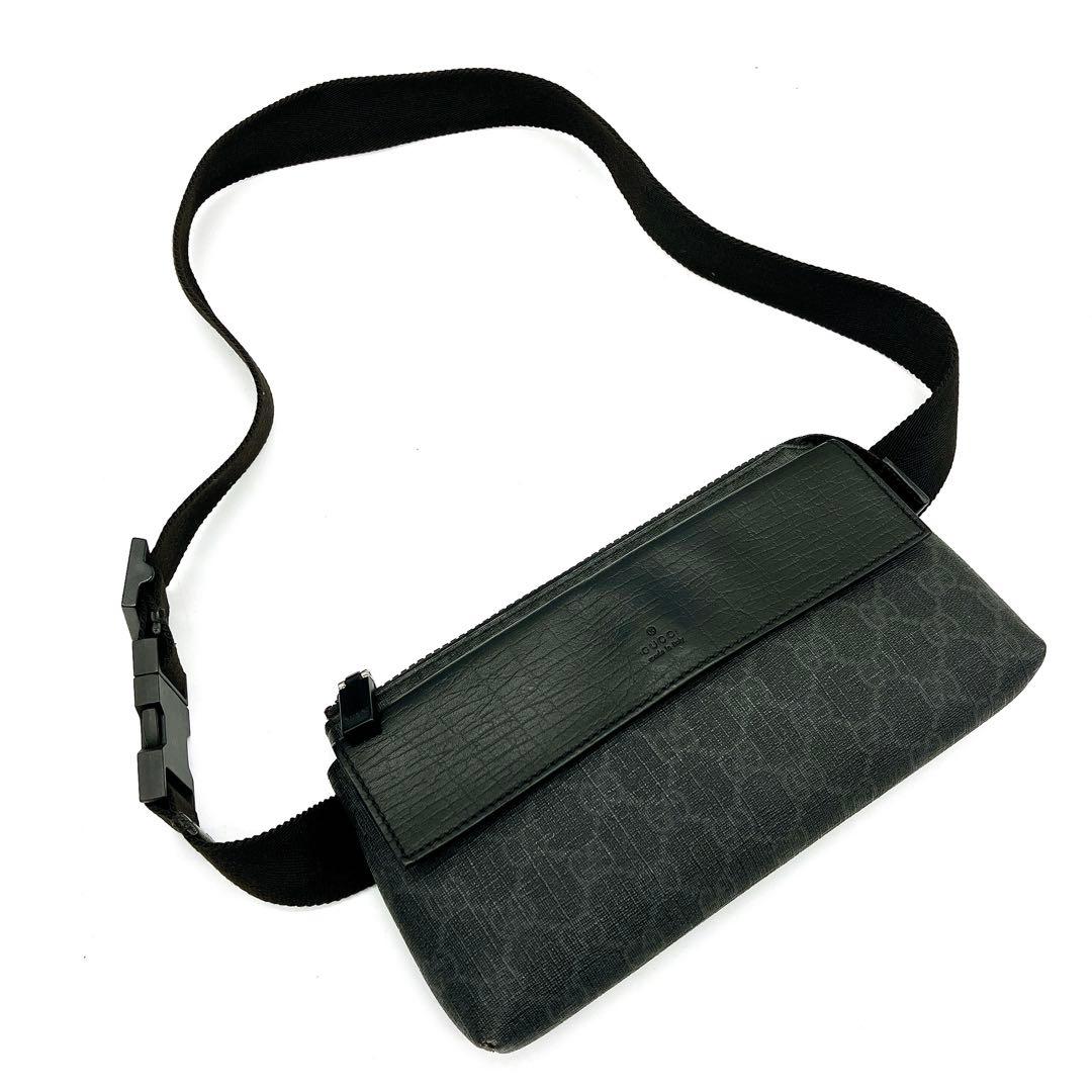 GUCCI】ボディバッグ GGスプリーム ブラック ウエストポーチ ロゴ刻印