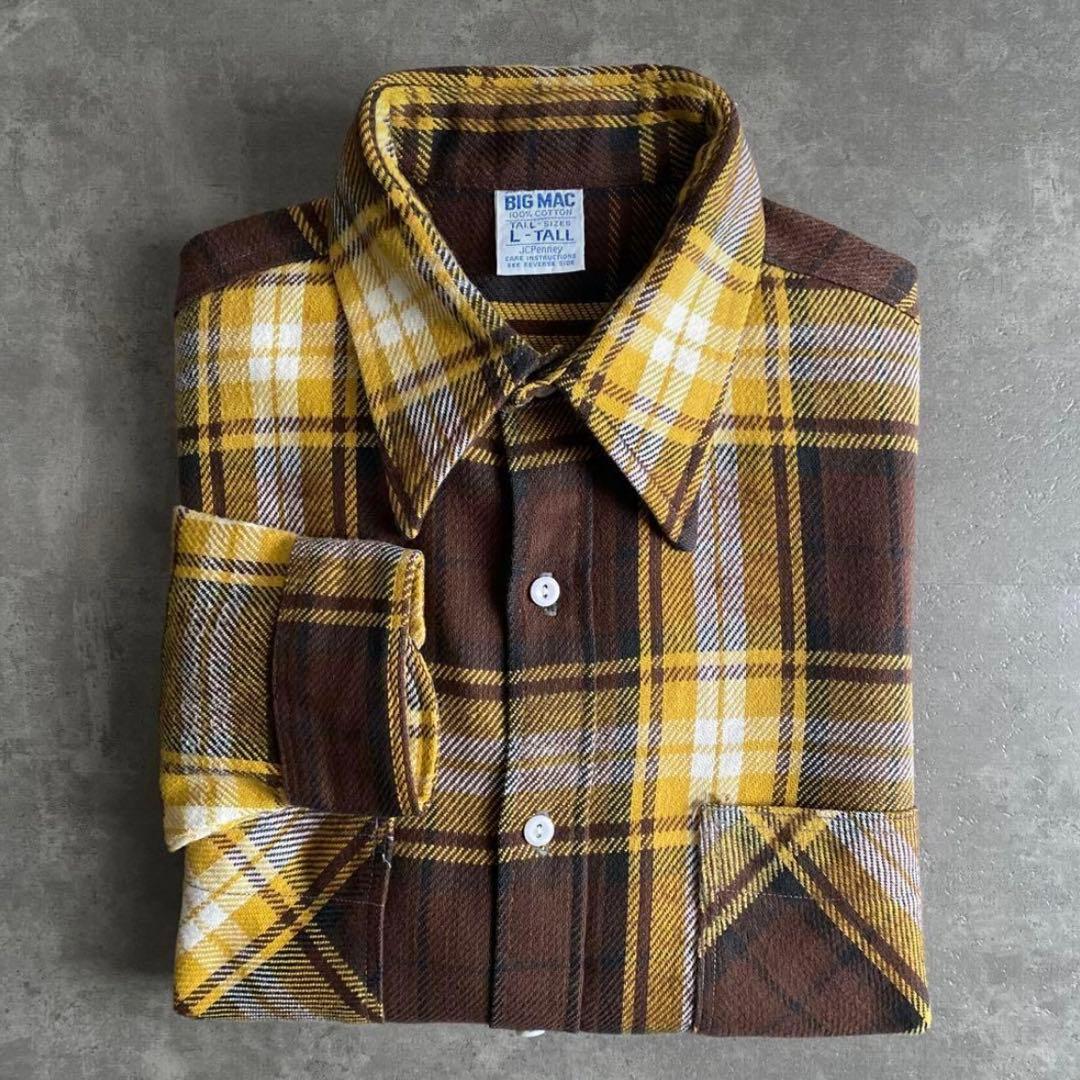 70s 単色タグ BIG MAC ネルシャツ 黄×茶 L TALL - メルカリ