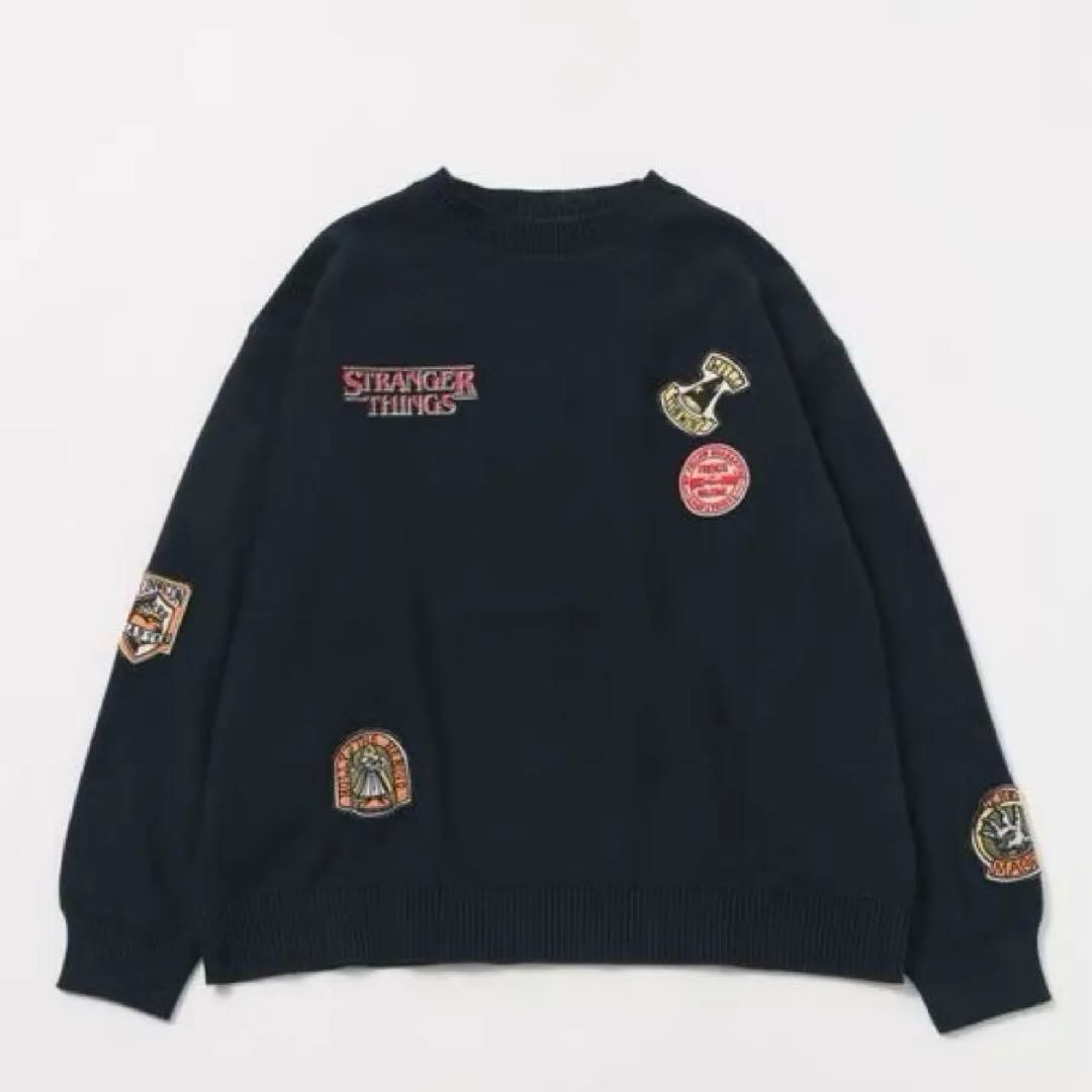 ストレンジャーシングス　コラボ アソートモチーフニット　セーター　ネイビー