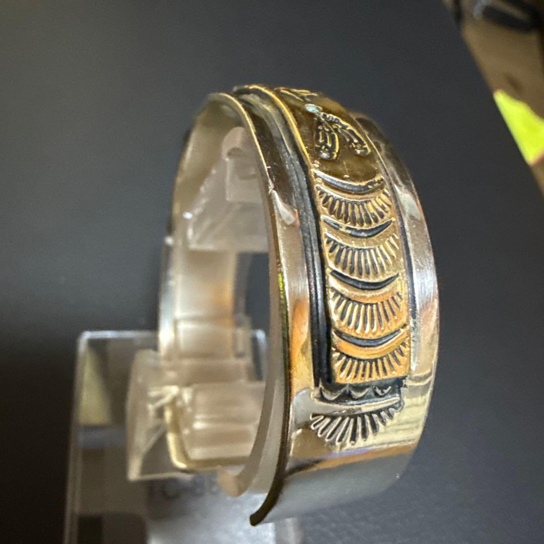 美品　ナバホ　T.ENREKA　シルバー×真鍮　スタンプワーク　バングル