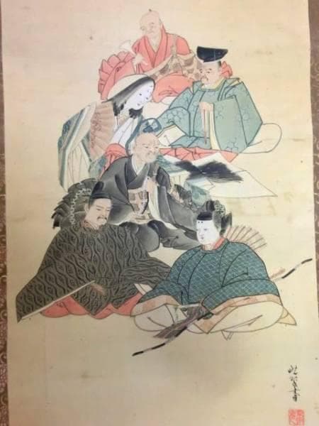 掛軸□紫峰作 武士 姫 坊主 侍 武者 桐時代箱 日本画 骨董品□⑩