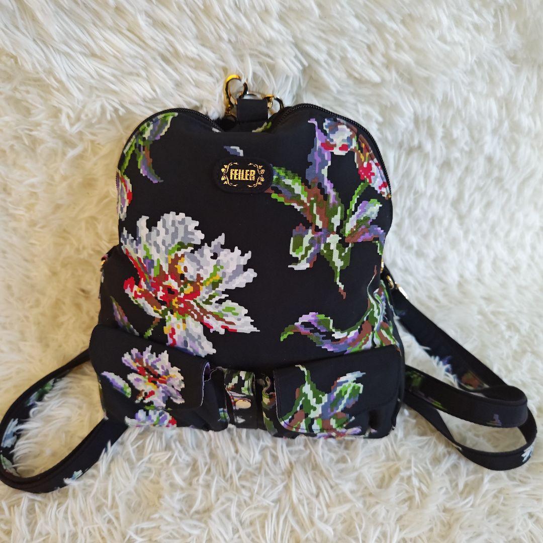 【極美品✨】FEILER フェイラー 花柄 リュック 2way ブラック