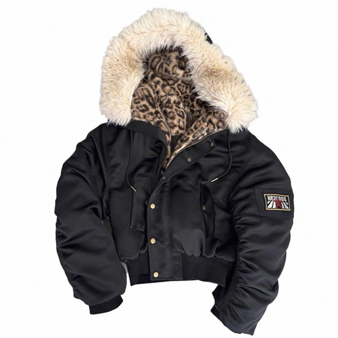 no E mosen ファー付きヒョウ柄裏地ダウンジャケット - メルカリ