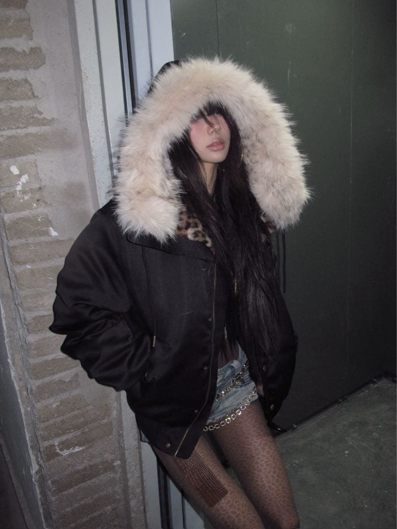 no E mosen ファー付きヒョウ柄裏地ダウンジャケット - メルカリ