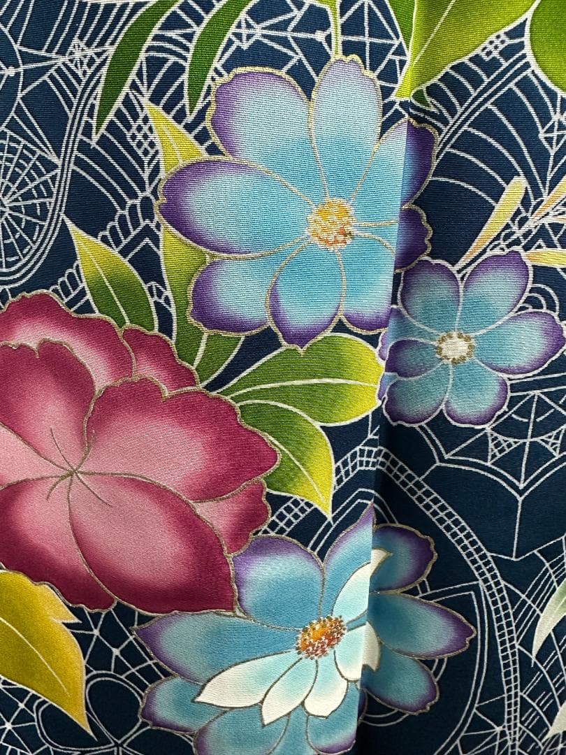 誰が袖好み 高島屋×千總 群青色 手描き友禅 振袖 フルセット 落款あり