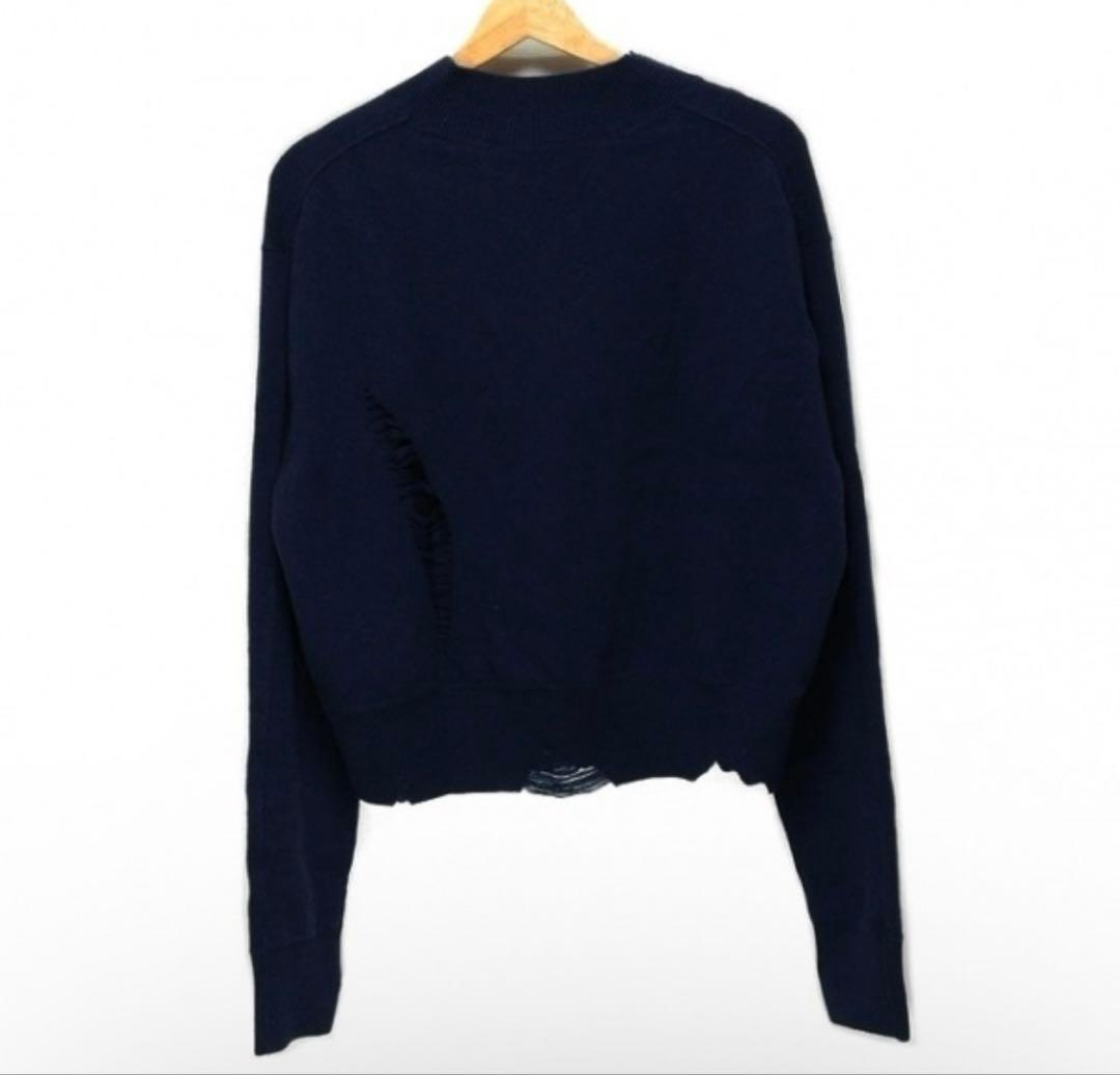 上*俺様 HELMUT LANG ネイビー クルーネック ダメージニット