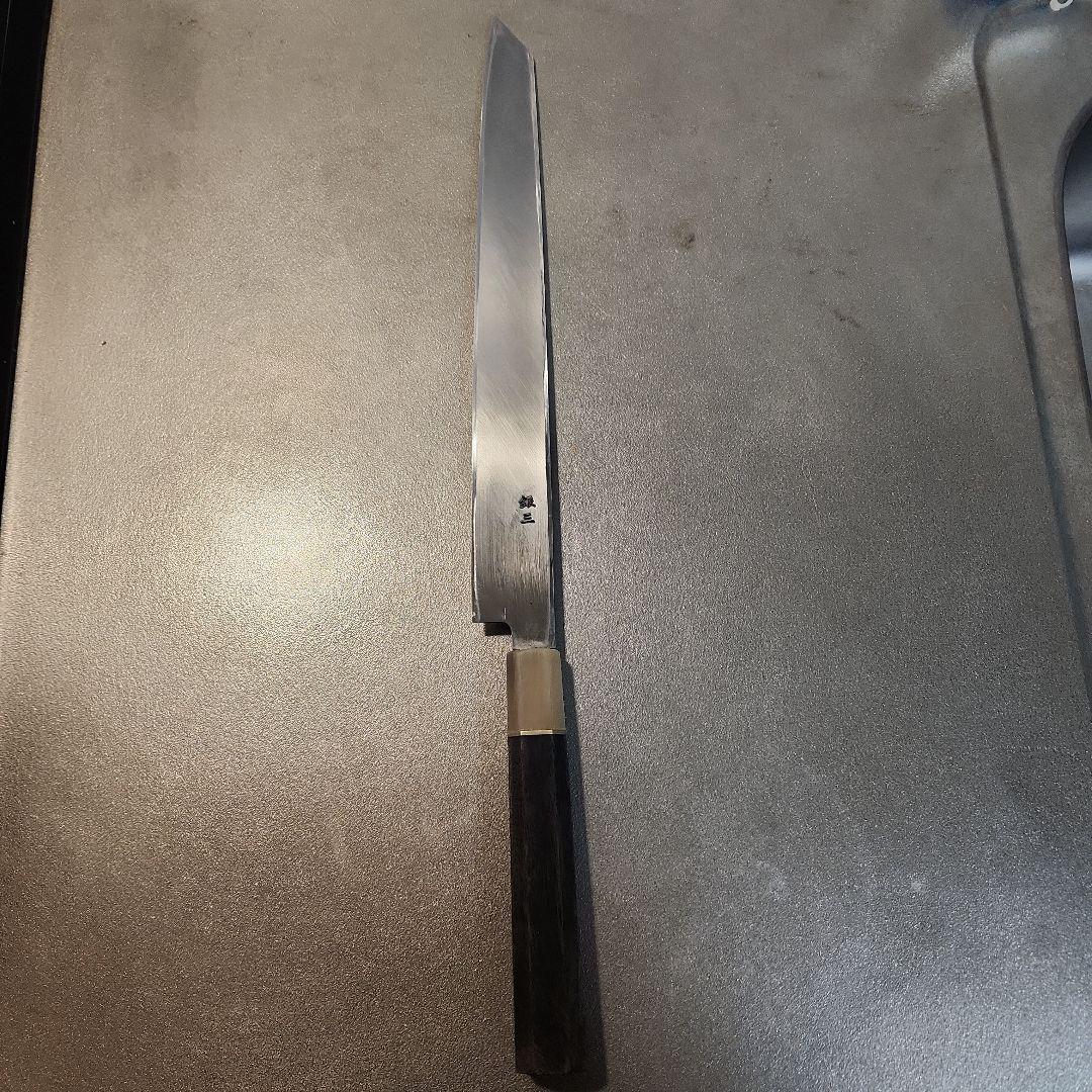 堺白鶴作　切付型柳刃包丁　銀三　尺　黒檀八角柄