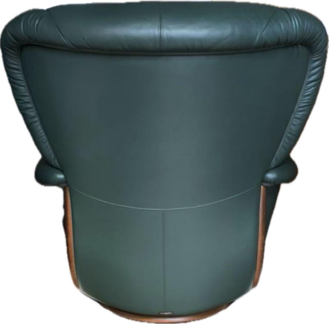 《 karimoku　カリモク 》1人掛けソファ　回転脚　グリーン　本革