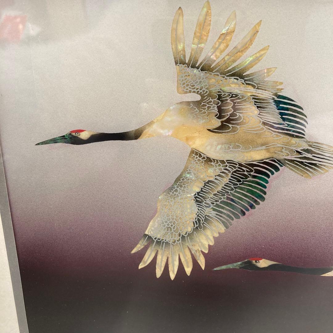 勲五等双光旭日章 受賞記念品 絵画 鶴 螺鈿アート 木製フレーム 額縁