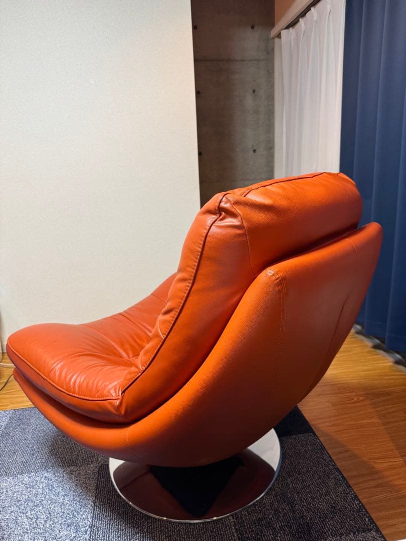 【あ〜】【定価8万】本革ソファ 一人掛け オレンジ 革張り スイベルチェア