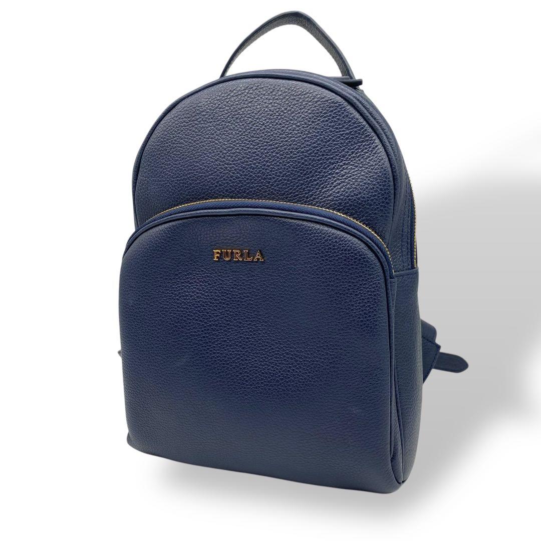 FURLA フルラ リュック バッグパック レザー シボ革 ネイビー