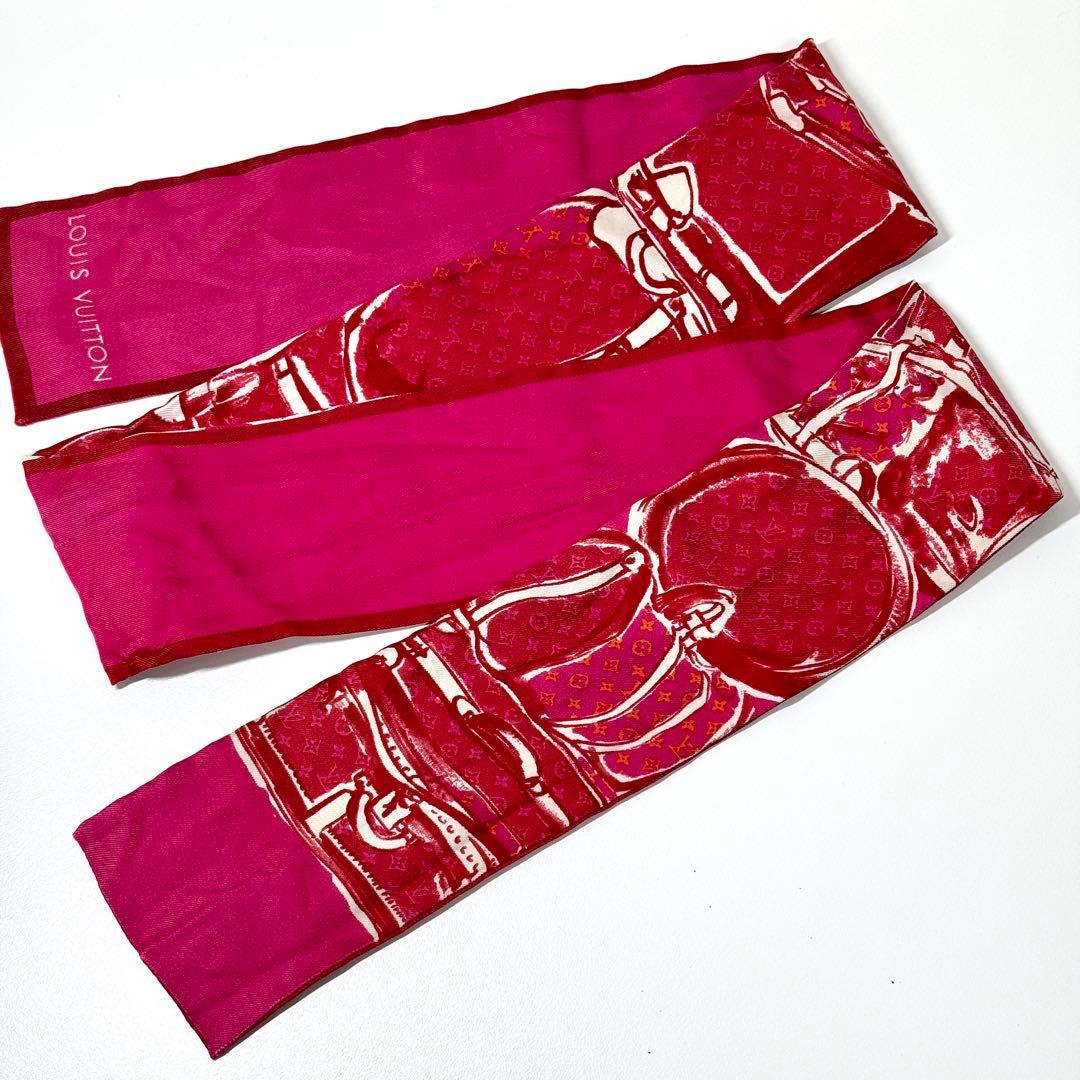 ルイヴィトン バンドー トランク スカーフ レッド ピンク モノグラム