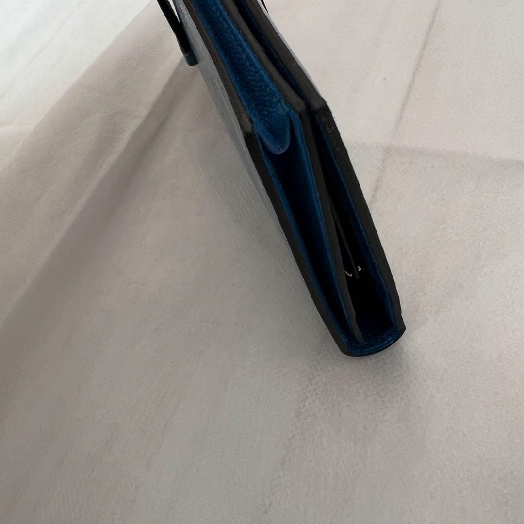 箱無し エルメス ベアン オーストリッチ長財布ブルー修理クリーニング済み