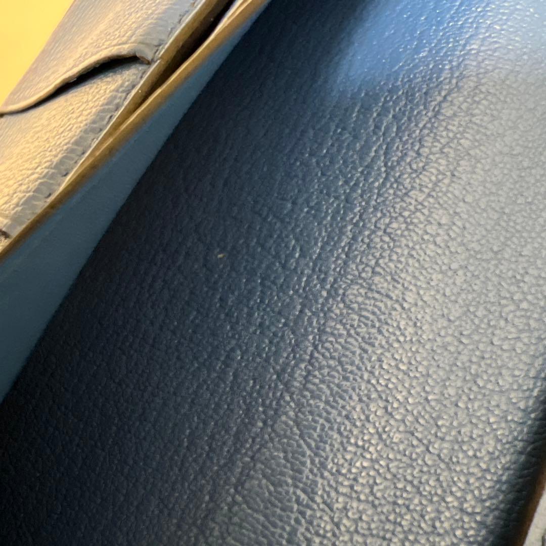 箱無し エルメス ベアン オーストリッチ長財布ブルー修理クリーニング済み
