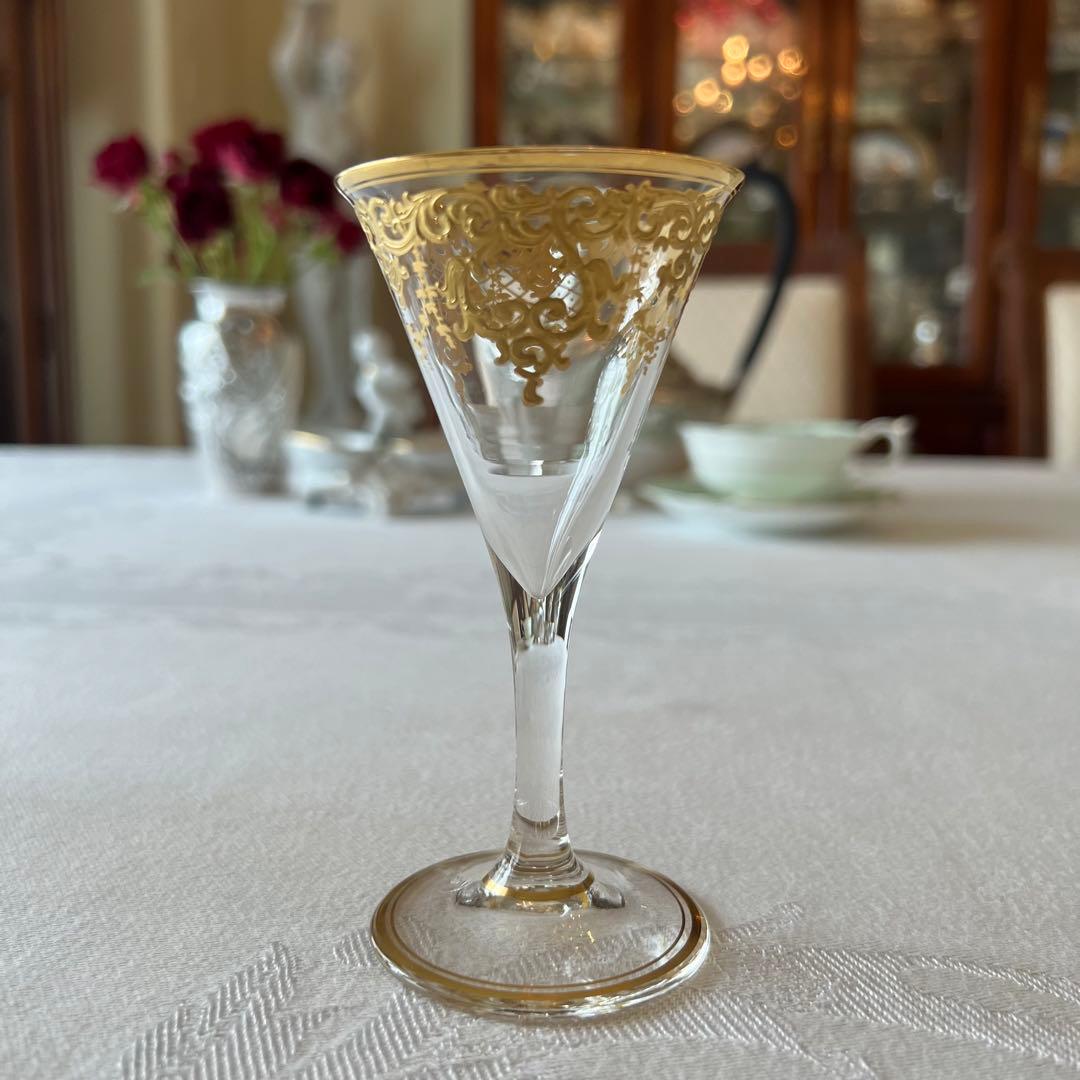 R様 ご売約 モーゼル 金彩金盛 クリスタル ロカイユ リキュールグラス 2客