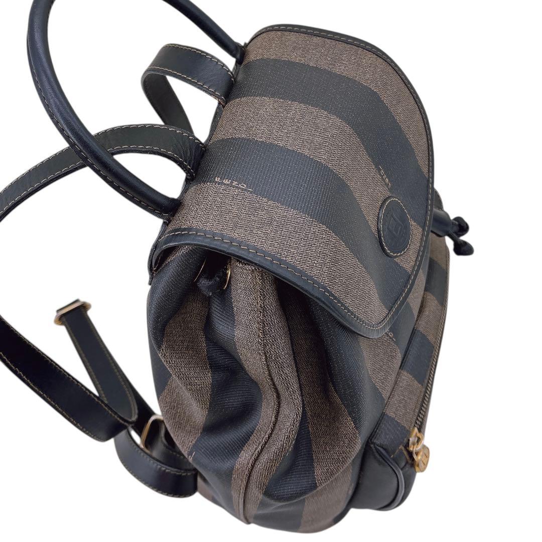 【希少】FENDI リュック ペカン柄 バックパック 巾着 レザー PVC 黒