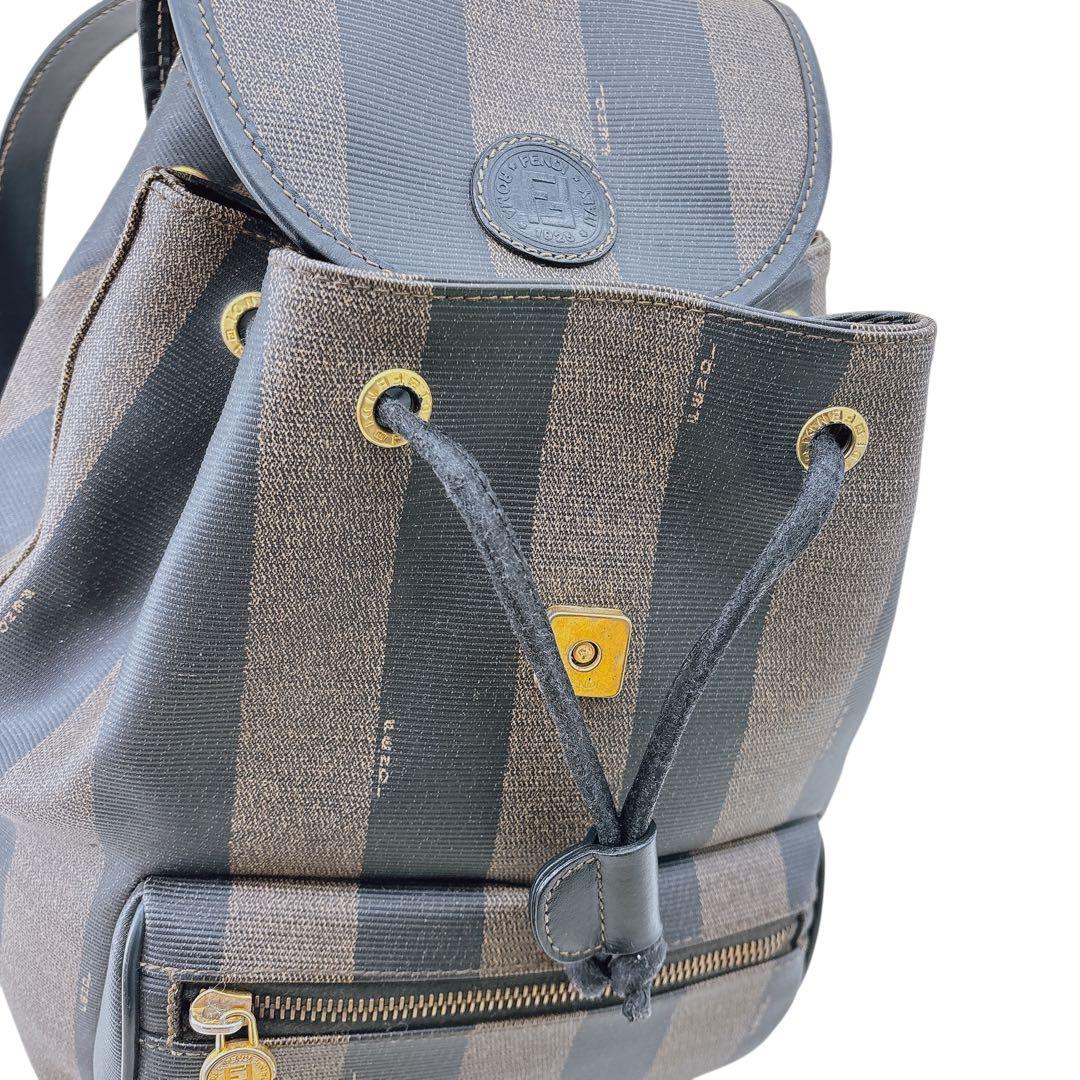 【希少】FENDI リュック ペカン柄 バックパック 巾着 レザー PVC 黒